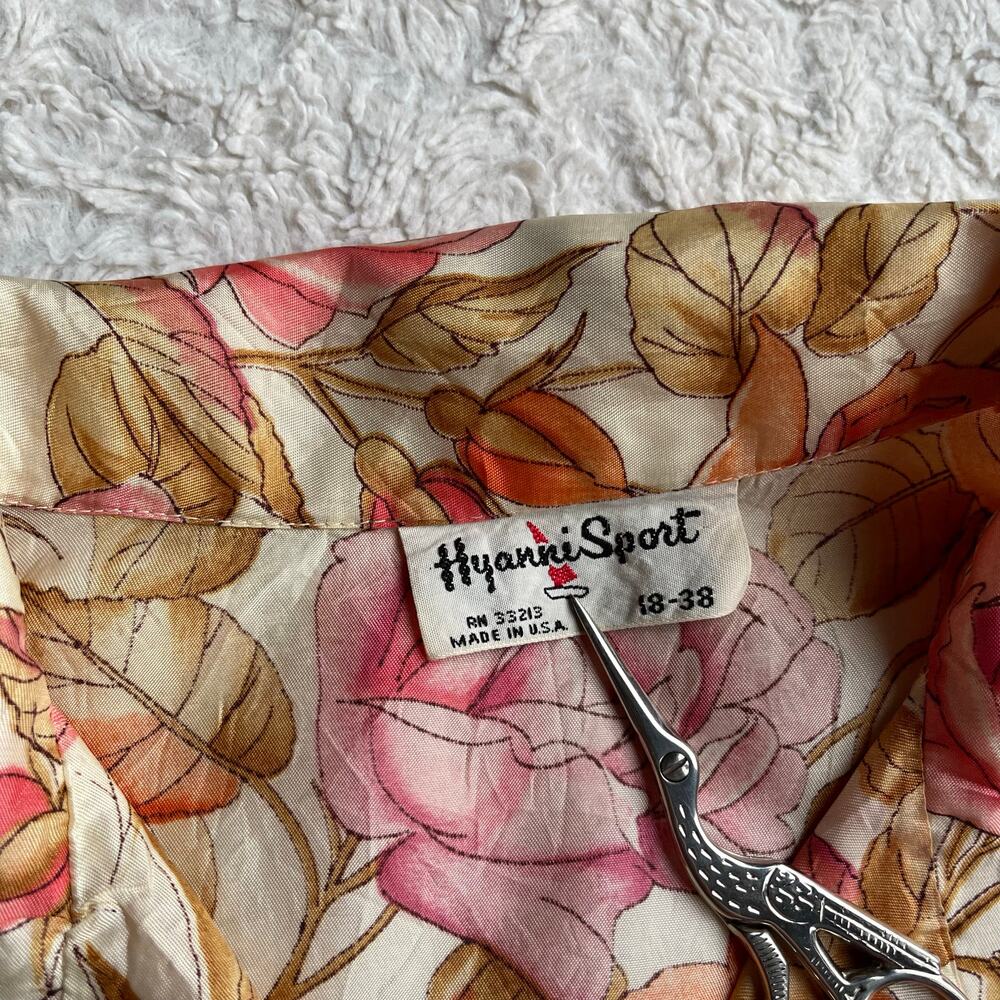 Vintage 70s pink roses print floral 1/2 sleeve‎ blouse button-down top rose L - Picture 4 of 17